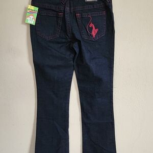 Baby Phat Y2K jeans, dk bkue red stitching,  size 7 authentic 32x33 low rise